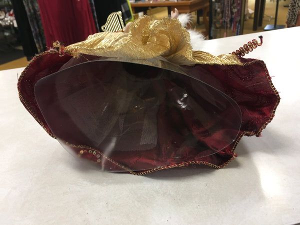 Angel harp in burgundy with feathers tree topper preowned