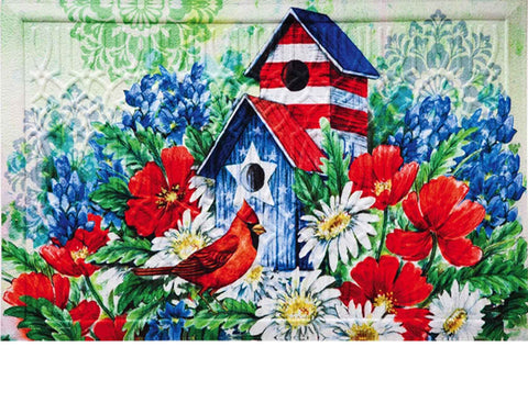 Patriotic Birdhouse embossed outdoor mat