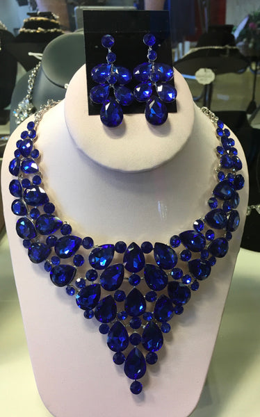 Cobalt blue CZ statement necklace set