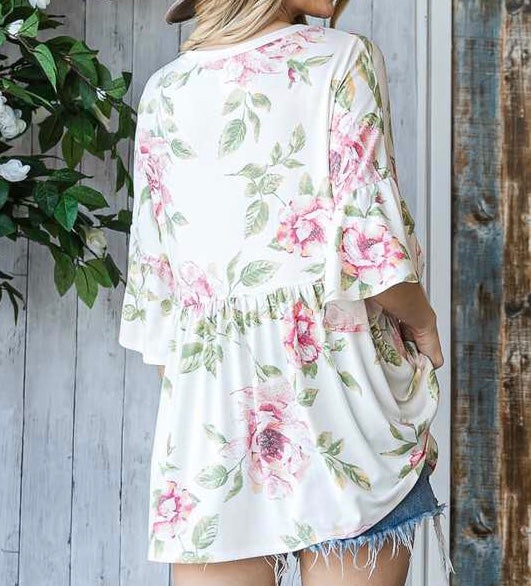 Ivory floral print top Plus