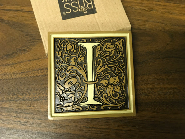 I Initial Russ Tile Magnet Floral Embossed