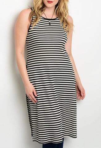 Black white stripe side split tank Plus