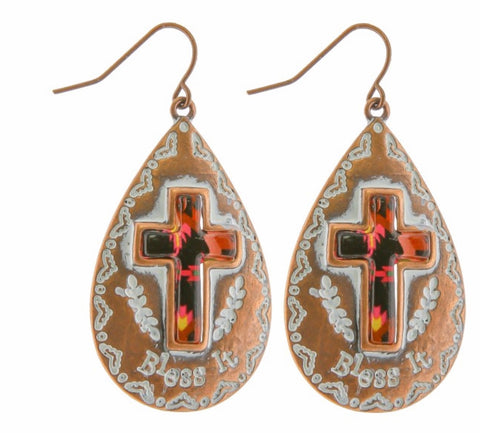 Copper cross earring