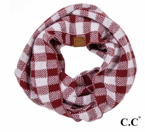 Maroon white plaid CC beanie infinity scarf