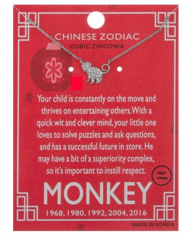 Chinese Zodiac Cubic Zirconia "Monkey" pendant necklace