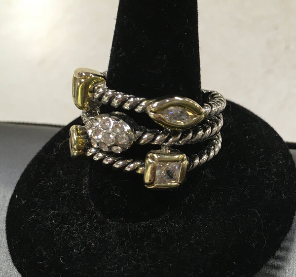 Multi 3 line rope twist with rhinestones ring