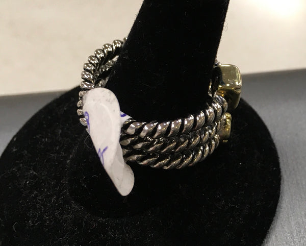 Multi 3 line rope twist with rhinestones ring