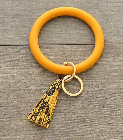 Mustard Snake Skin Tassel Bangle Keychain