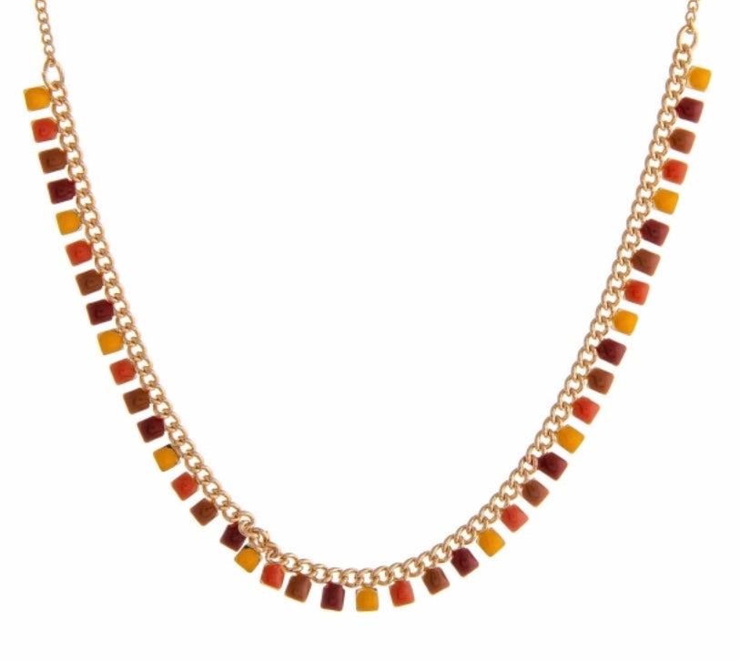 Multi color enamel square necklace