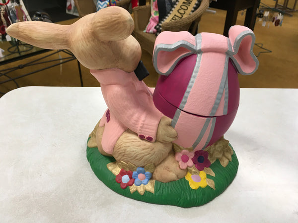 Vintage Bunny Rabbit with pink egg trinket candy holder