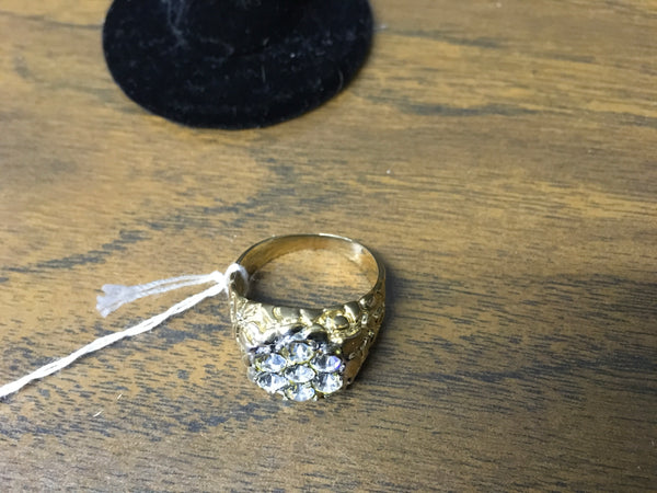 Vintage CZ 7 stone nugget men’s gold fashion design ring sz 9.5