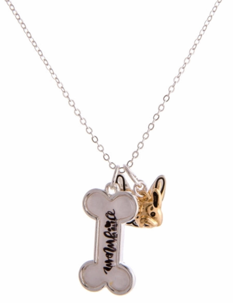 Dog mom silver charm necklace