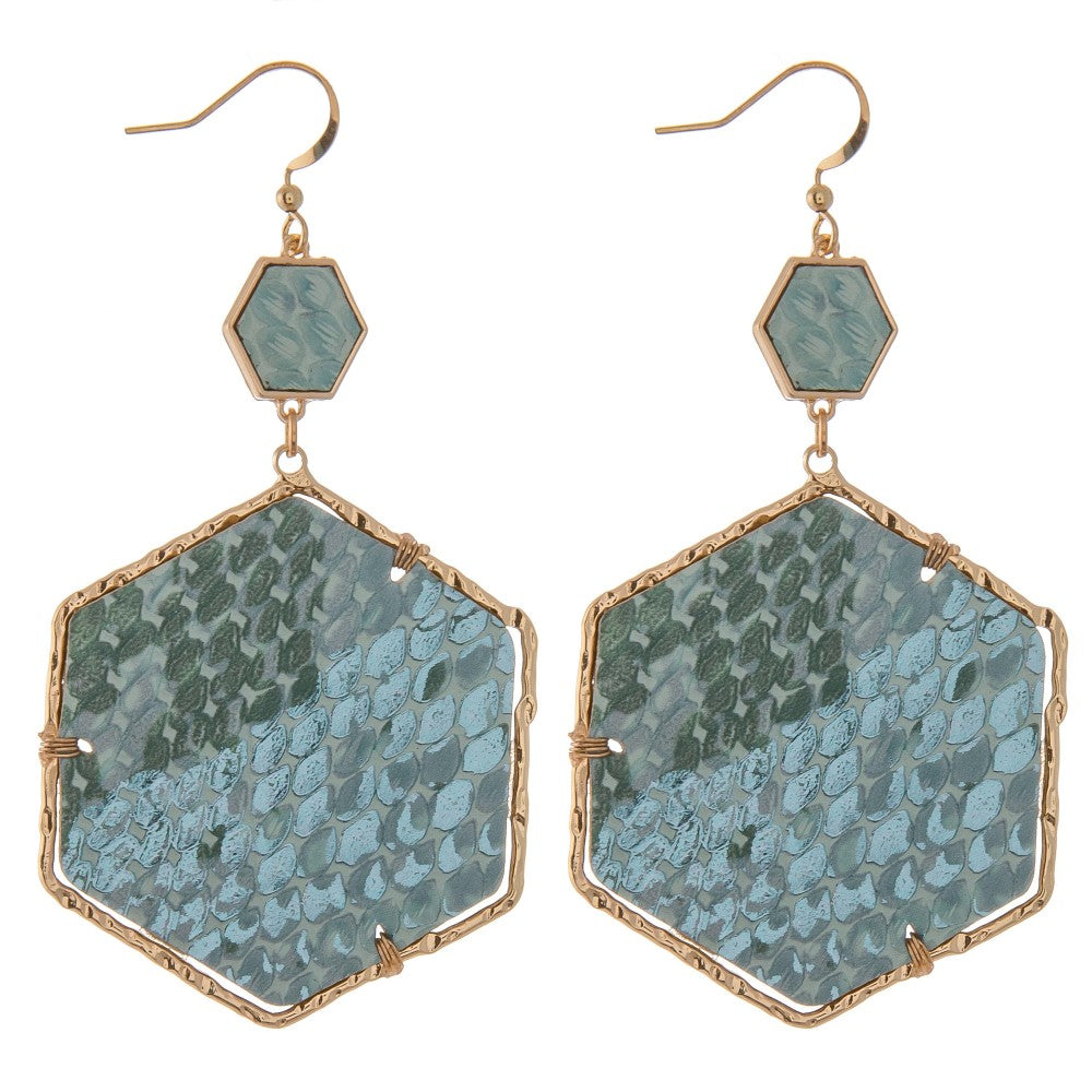 Blue metallic octagon earrings