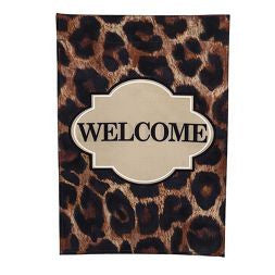 Welcome Cheetah Garden Burlap Flag