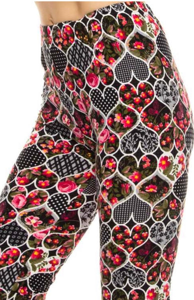 Black multi heart design leggings