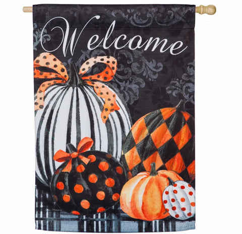 Elegant Pattern Pumpkins House Suede Flag