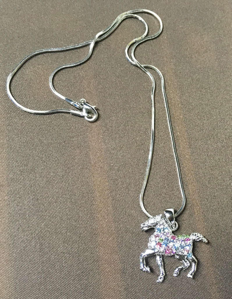 Multi Rhinestone horse  necklace