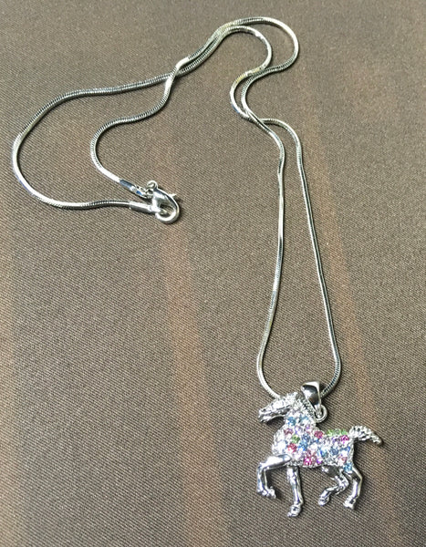 Multi Rhinestone horse  necklace