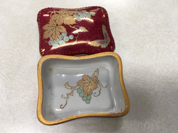 Burgundy trinket box with leaf & butterfly design