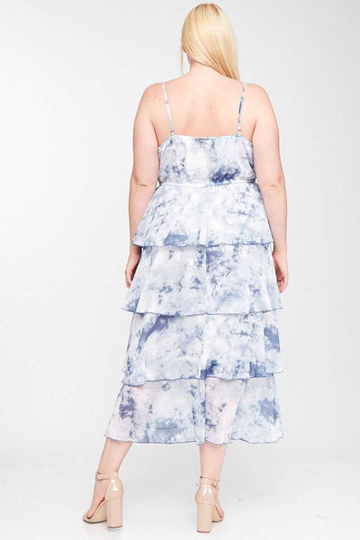 Blue Tie Dye Tiered Ruffled Maxi Dress PLUS