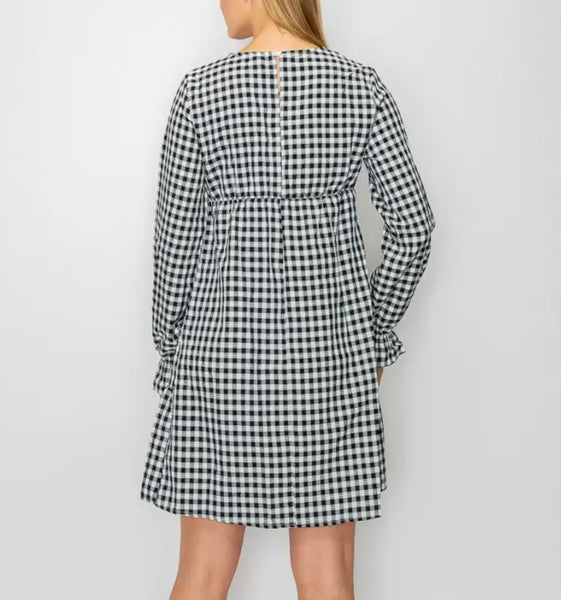 Black Tiered Gingham Print Dress