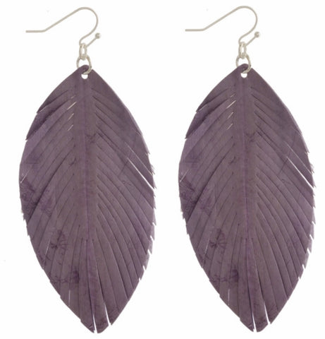 Lavender leather leaf earring