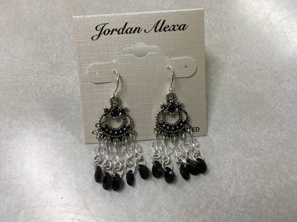 Black clear bead chandelier earring