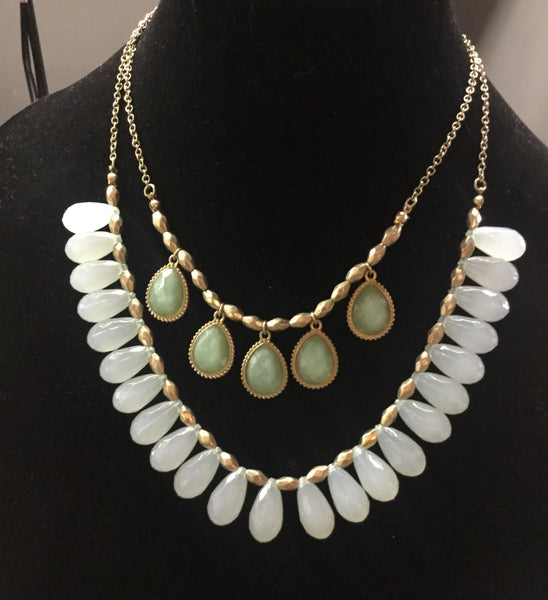 Turquoise Two layer teardrop shape charm necklace set