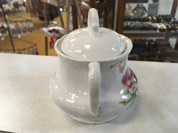 Vintage Red rose gold decorative design sugar bowl with lid