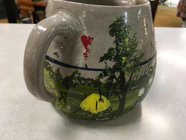 Hand Painted Vintage farmhouse yard stoneware pitcher preowned