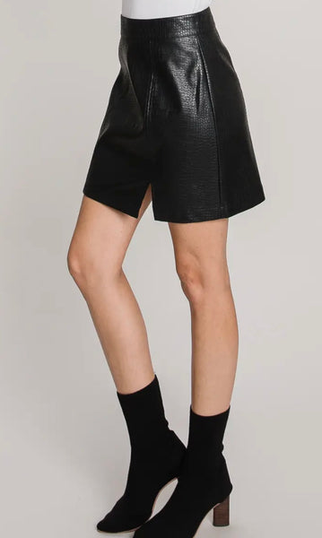 Black faux leather mini skirt