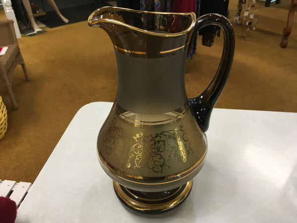 Vintage Bohemia style grape frosted gold trimmed pitcher preowned