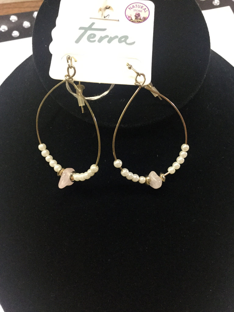 Rose quartz stone hoop earrings