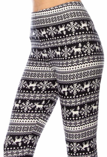 Black reindeer snow print legging