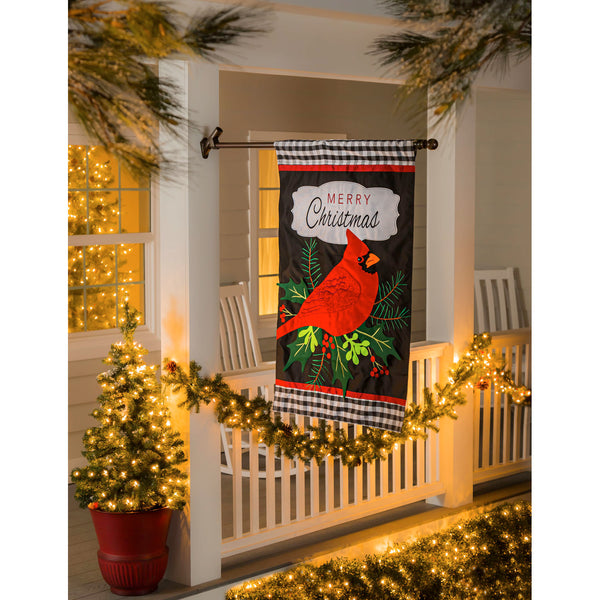 Merry Christmas Cardinal House Applique Flag