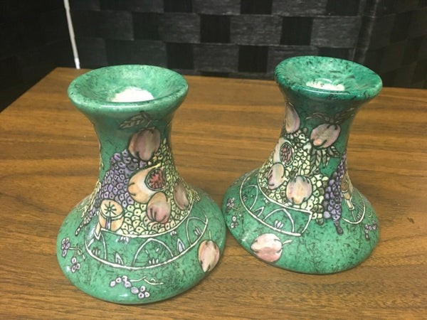 Jade green floral fruit candlesticks Nora Fenton Design Preowned