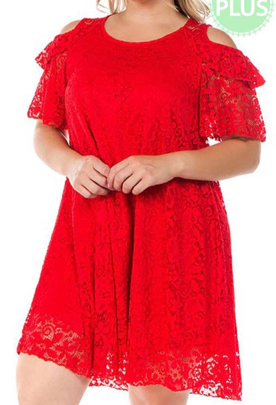 Red lace open shoulder dress PLUS