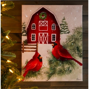 Cardinals farmhouse LED Canvas picture