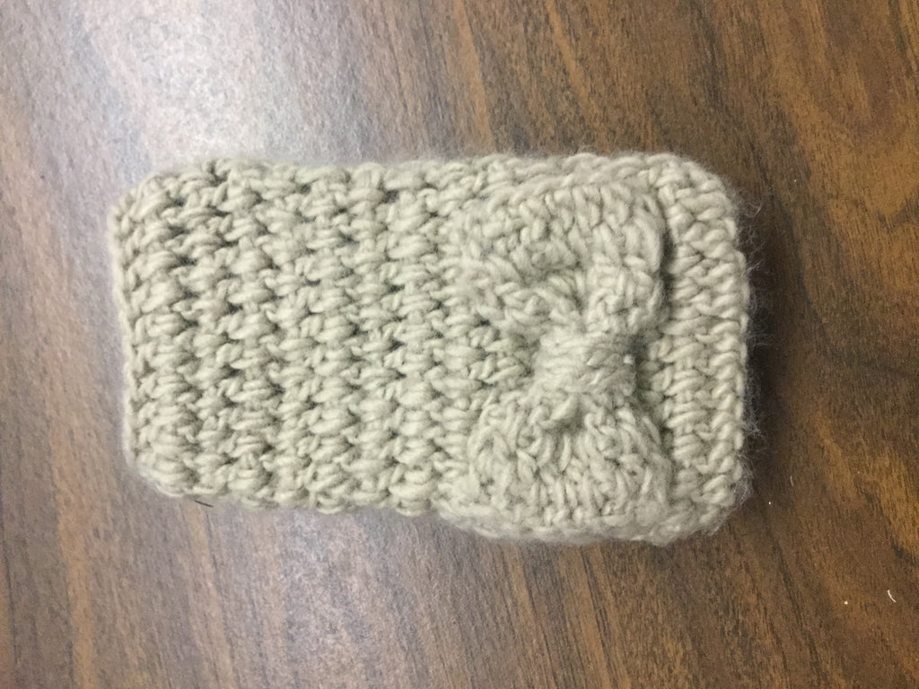 Taupe bow knit fingerless gloves