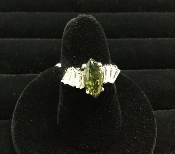 Green peridot Limelight CZ  baguettes ring size 6