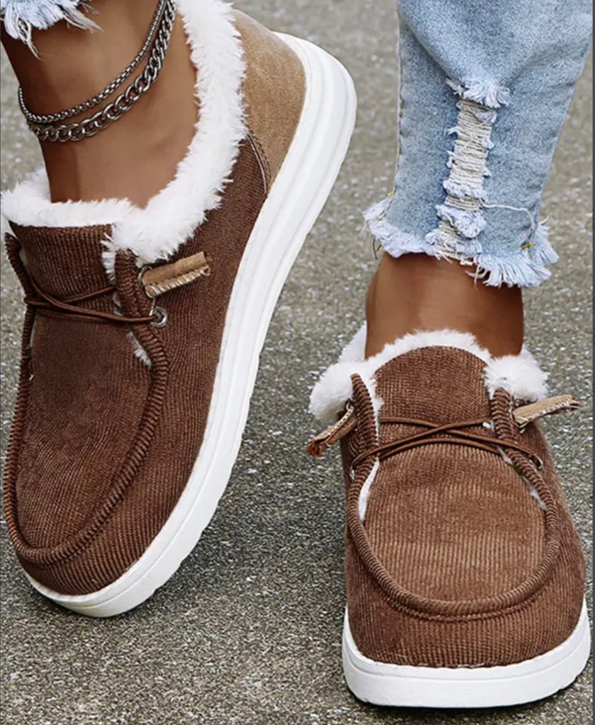 Brown 2 tone Sherpa lined slip on shoe