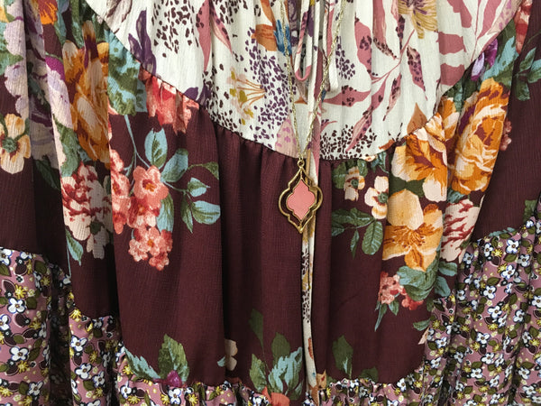 Burgundy floral blocked blouse PLUS