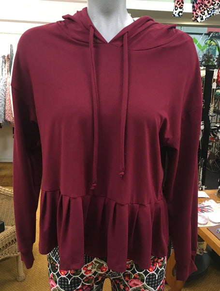 Burgundy Yelete ruffle bottom hoodie