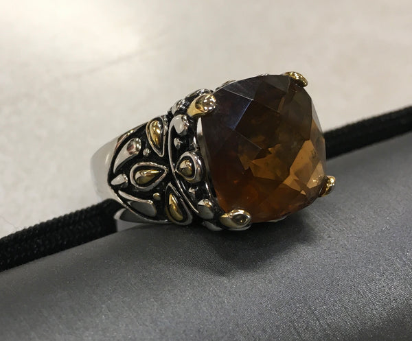 Cognac Brown CZ large stone ring size 9