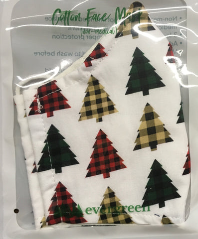 Plaid Multi pine tree Adult Face Mask