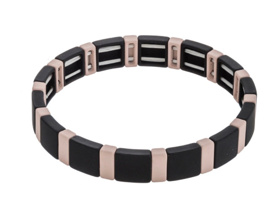 Black pink multi block bracelet