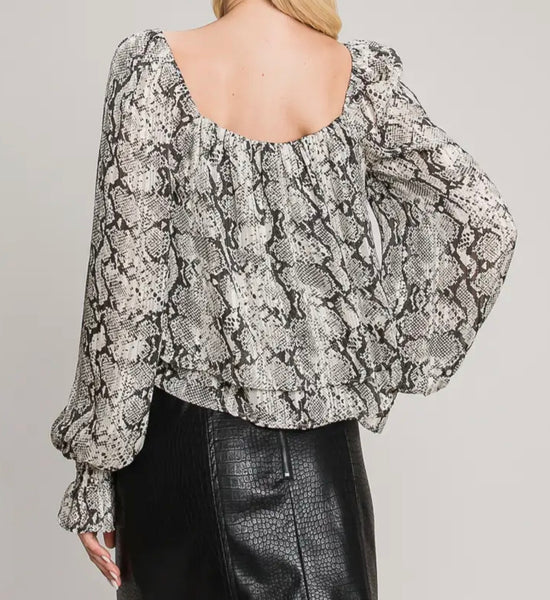 Gray Black Animal print peasant top