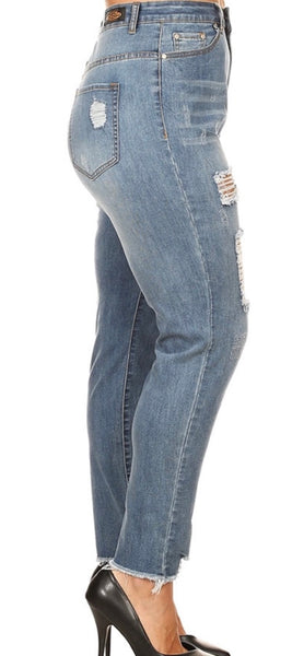 Denim distressed fray jean PLUS