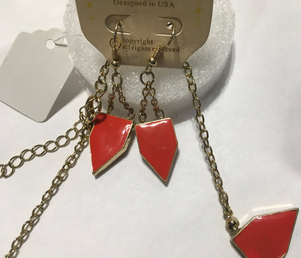 Orange geometric necklace set