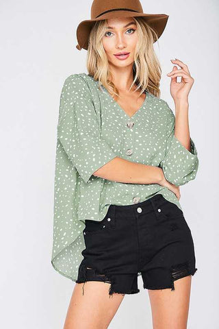 Sage dot print V Neck Top